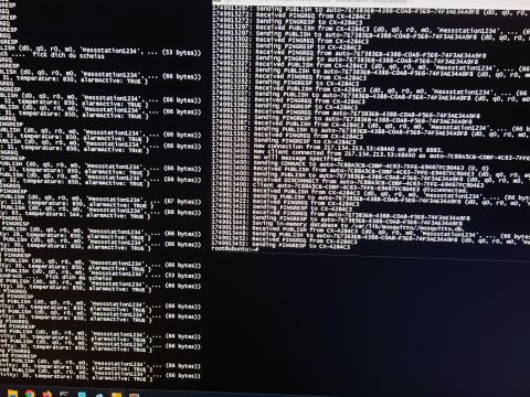 2 ssh-terminals auf einem Monitor, sie zeigen was der verbundene Server gerade macht